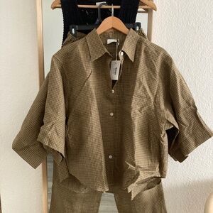 Deiji studios pine check linen top
